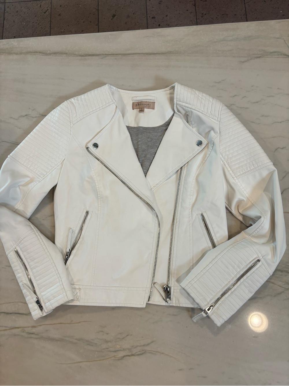Philosophy White faux leather bomber jacket 4